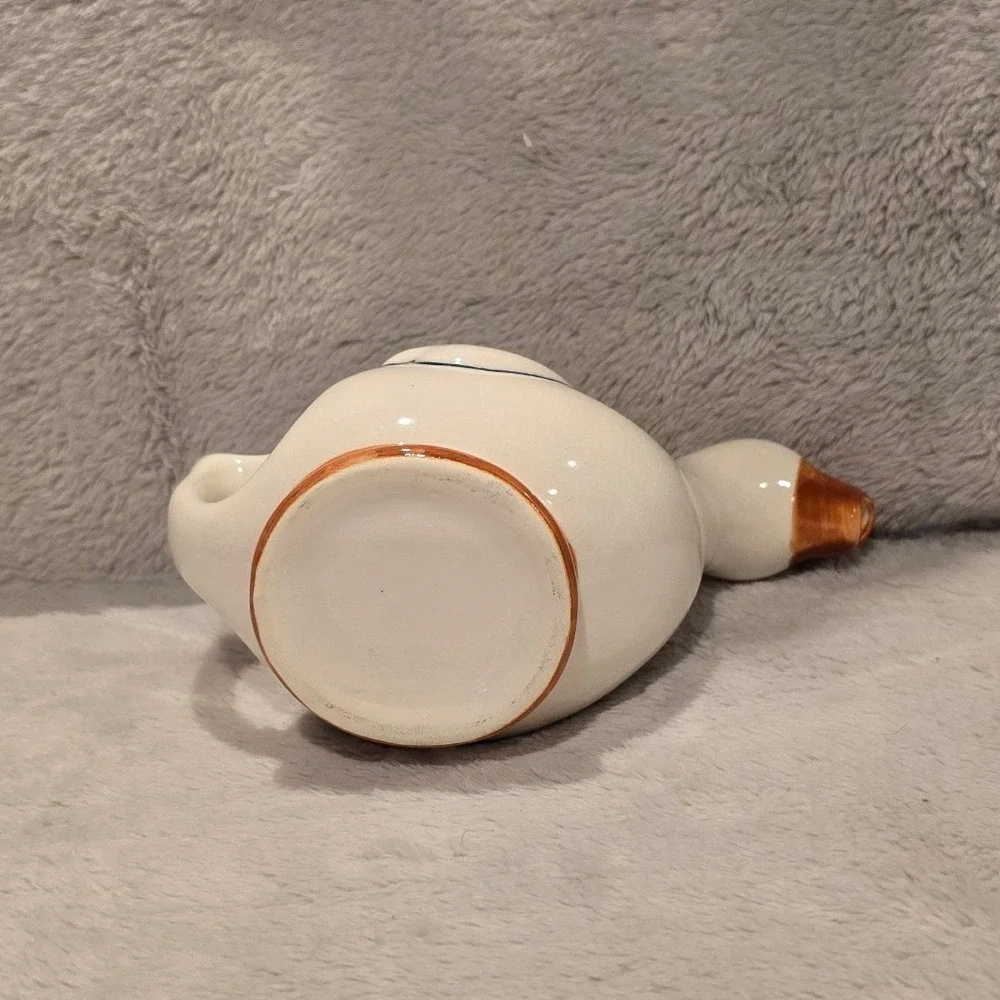 Vintage Ceramic Duck Creamer Pitcher White with Red Heart Farmhouse Kitschy